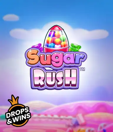 Скриншот игрового автомата Sugar Rush от Pragmatic Play, демонстрирующее разноцветный мир конфет и сладостей. На изображении видны символы в виде различных сладостей, окруженные сладкой атмосферой. В центре расположен название слота Sugar Rush, подчеркивающий тематику слота.
